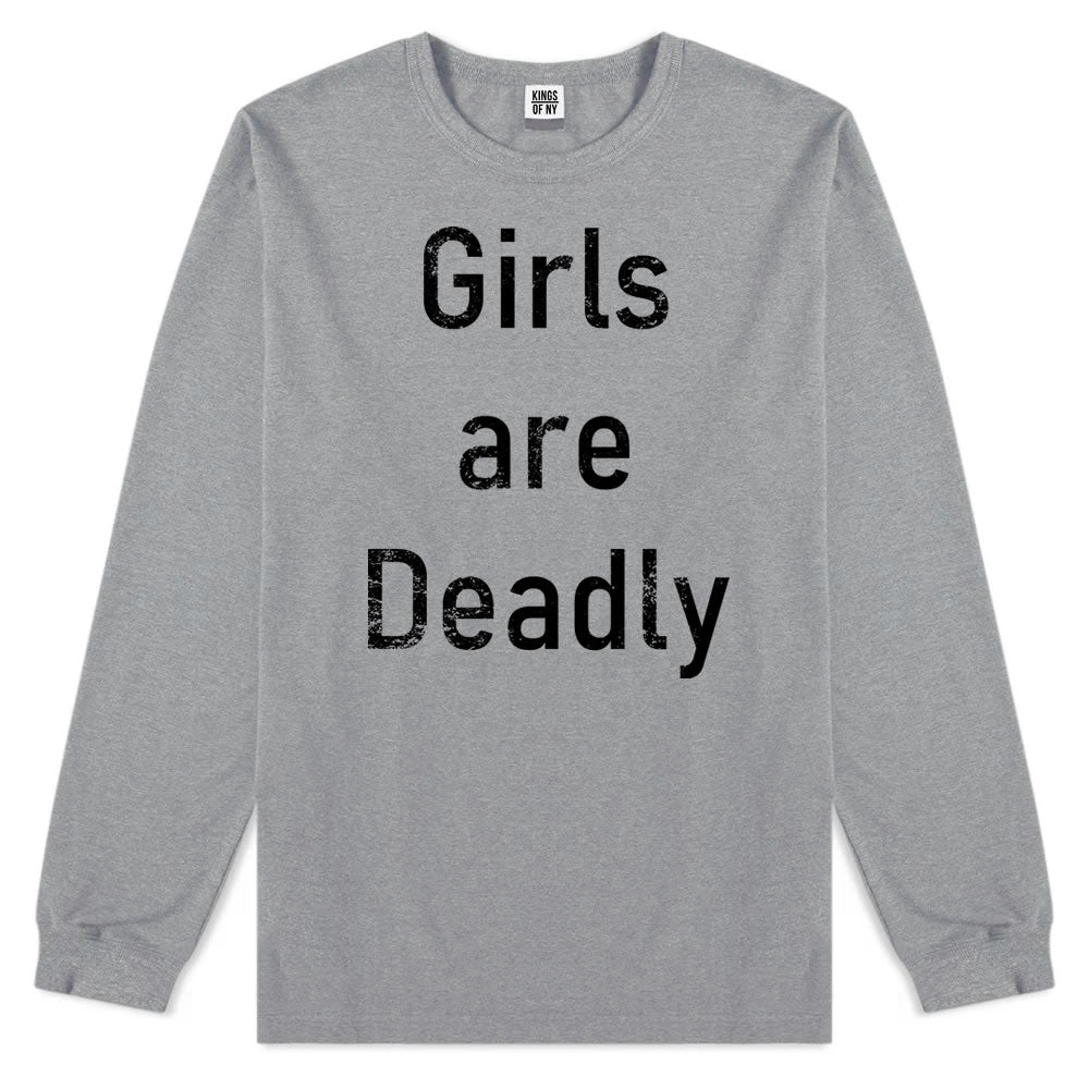 Girls Are Deadly Mens Long Sleeve T-Shirt Grey By Kings Of NY