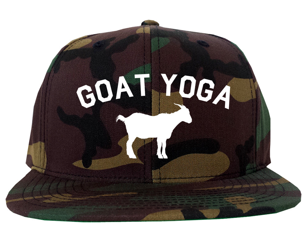 Goat Yoga Namaste Mens Snapback Hat Green Camo