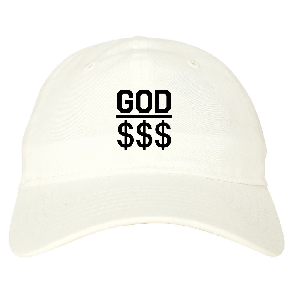 God Over Money Mens Dad Hat Baseball Cap White