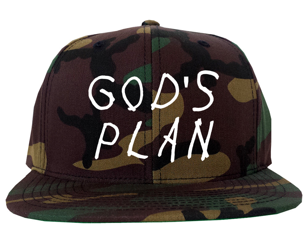 Gods Plan Mens Snapback Hat Green Camo