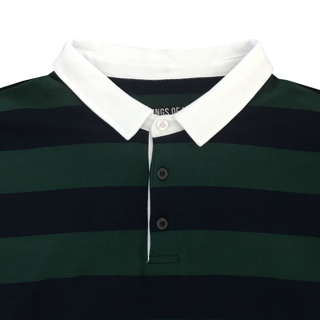 Green And Navy Blue Striped Mens Long Sleeve Rugby Shirt Detail