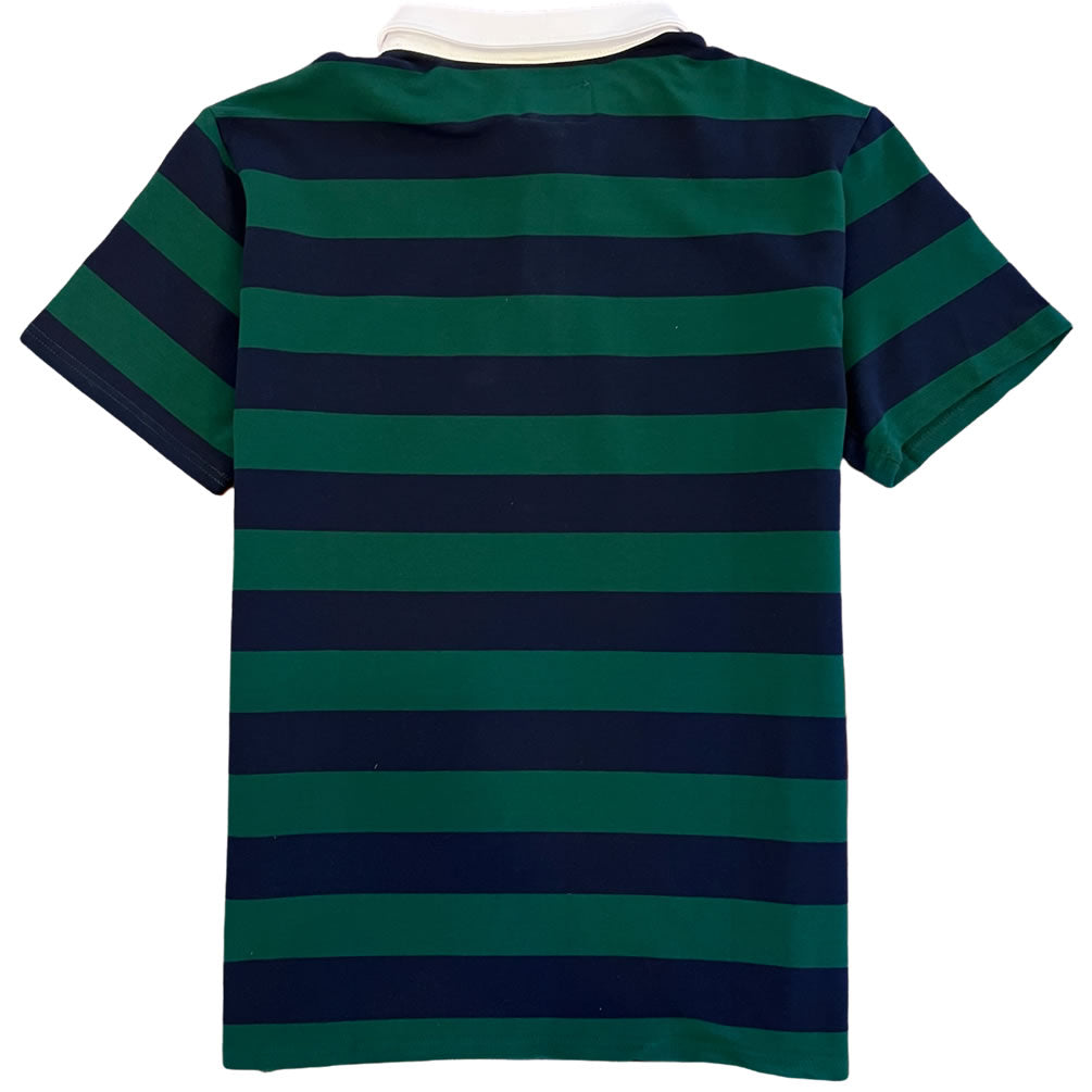 Green and Navy Blue Stripe Mens Short Sleeve Rugby Shirt Back