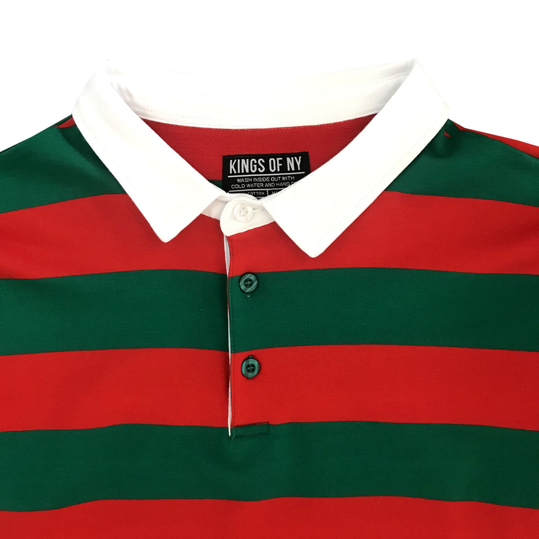 Green And Red Striped Mens Long Sleeve Rugby Shirt Detail