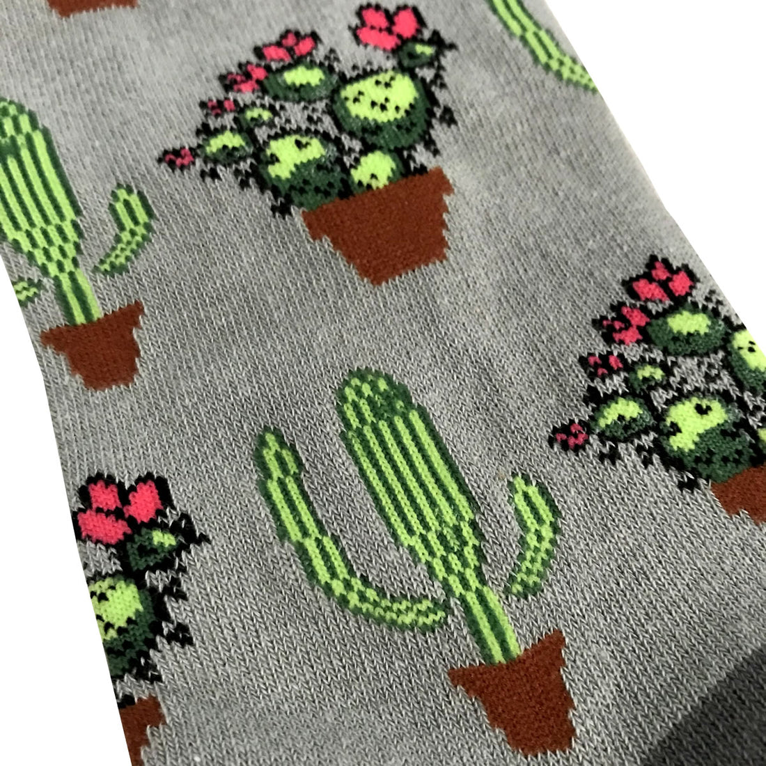 Grey Prickly Pear Cactus Mens Crew Socks Detail Knit