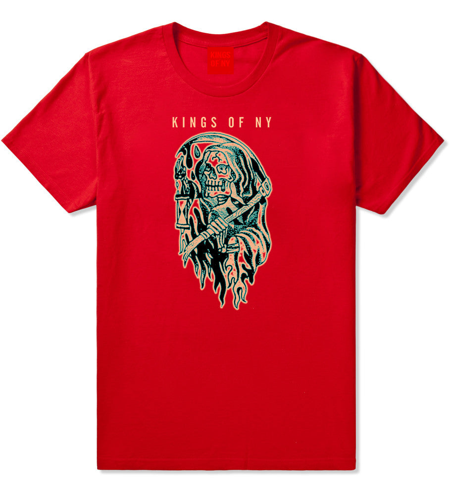 Grim Reaper Tattoo Skull T-Shirt in Red