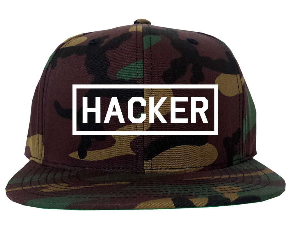 Hacker Computer Programmer Mens Snapback Hat Green Camo