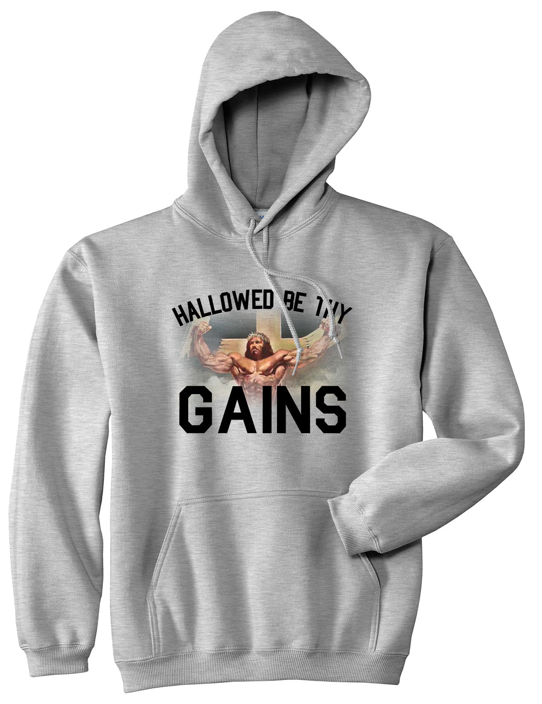 Hallowed Be Thy Gains Jesus Work Out Mens Pullover Hoodie Grey