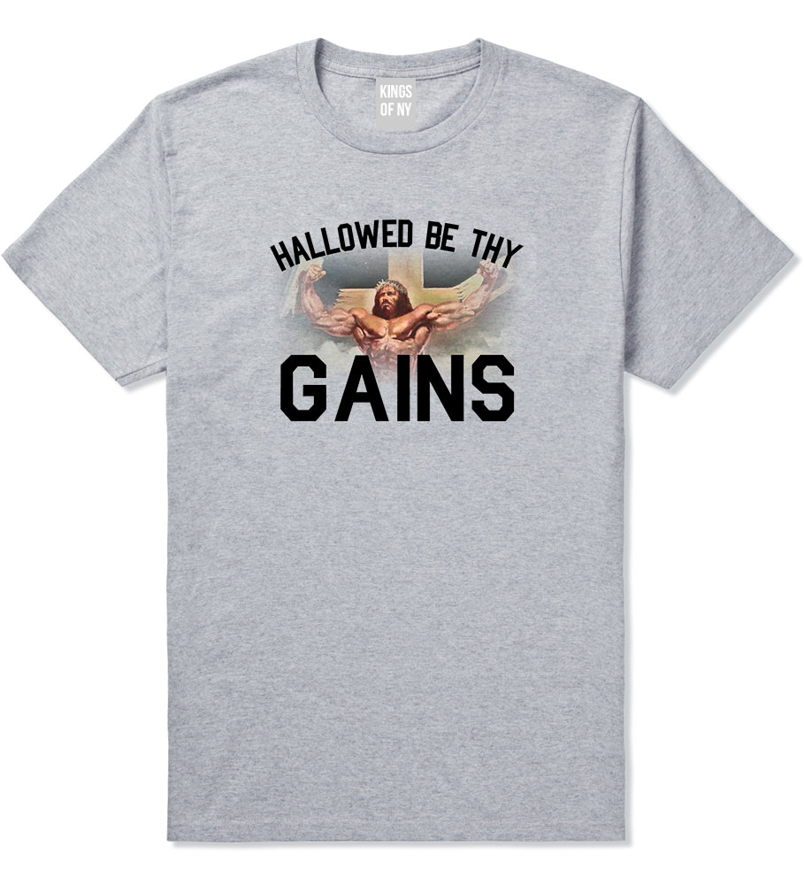 Hallowed Be Thy Gains Jesus Work Out Mens T Shirt Grey