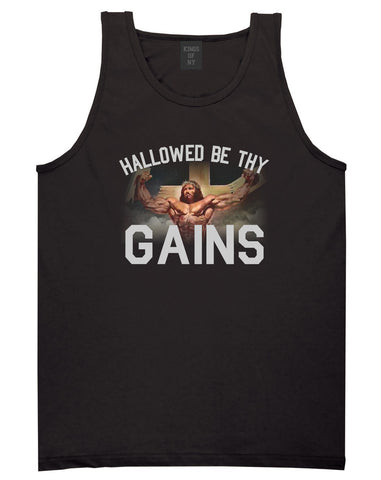 Hallowed Be Thy Gains Jesus Work Out Mens Tank Top Shirt Black