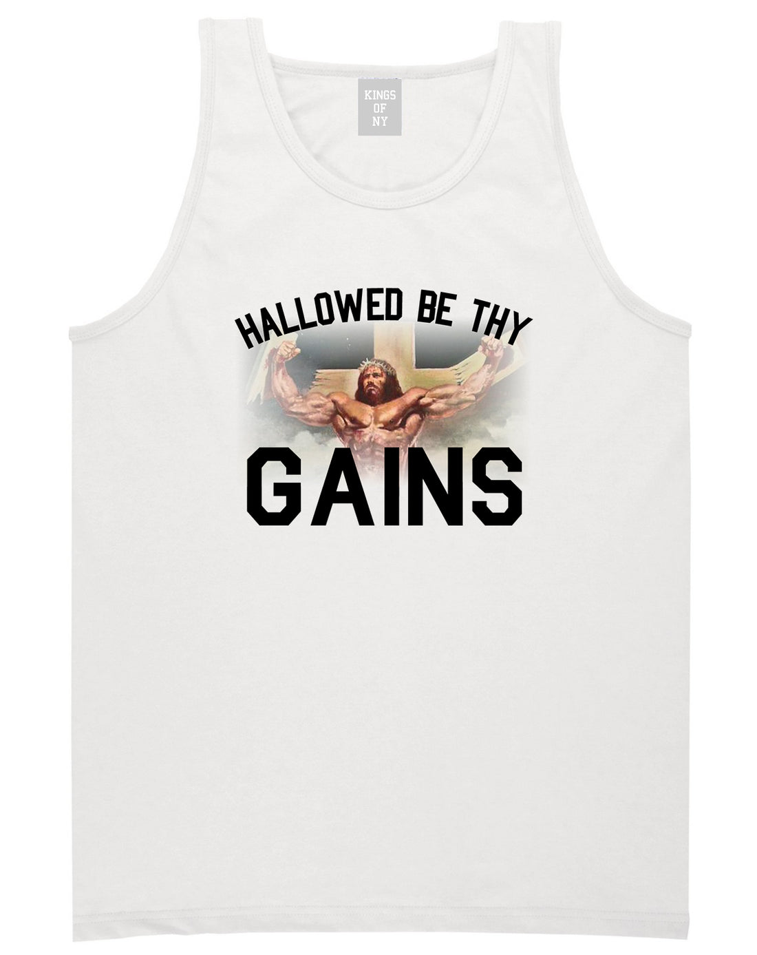 Hallowed Be Thy Gains Jesus Work Out Mens Tank Top Shirt White