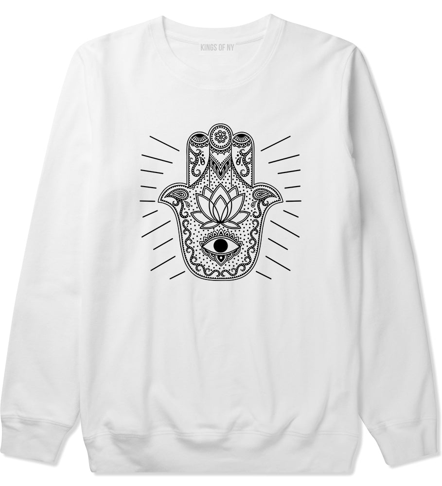 Hamsa Hand Of God Mens Crewneck Sweatshirt White