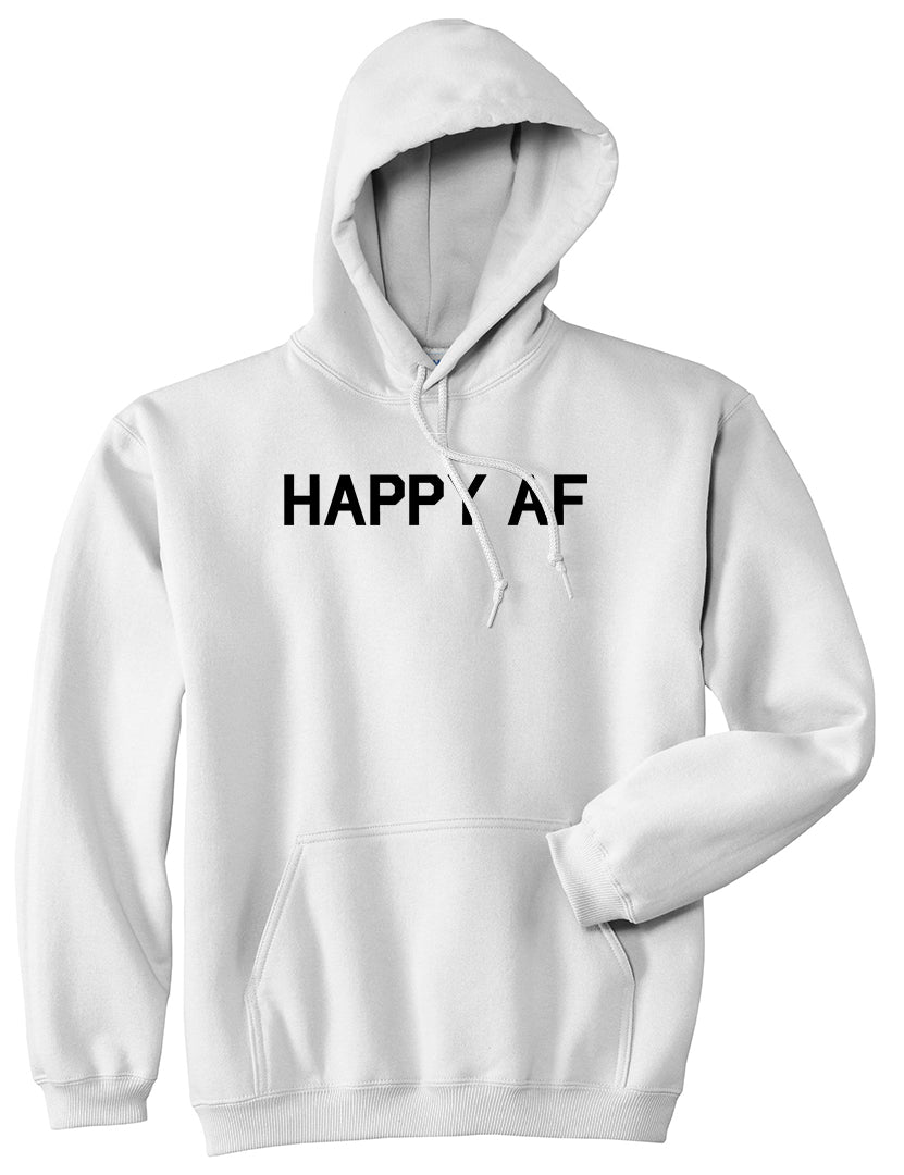 Happy AF Mens White Pullover Hoodie by Kings Of NY