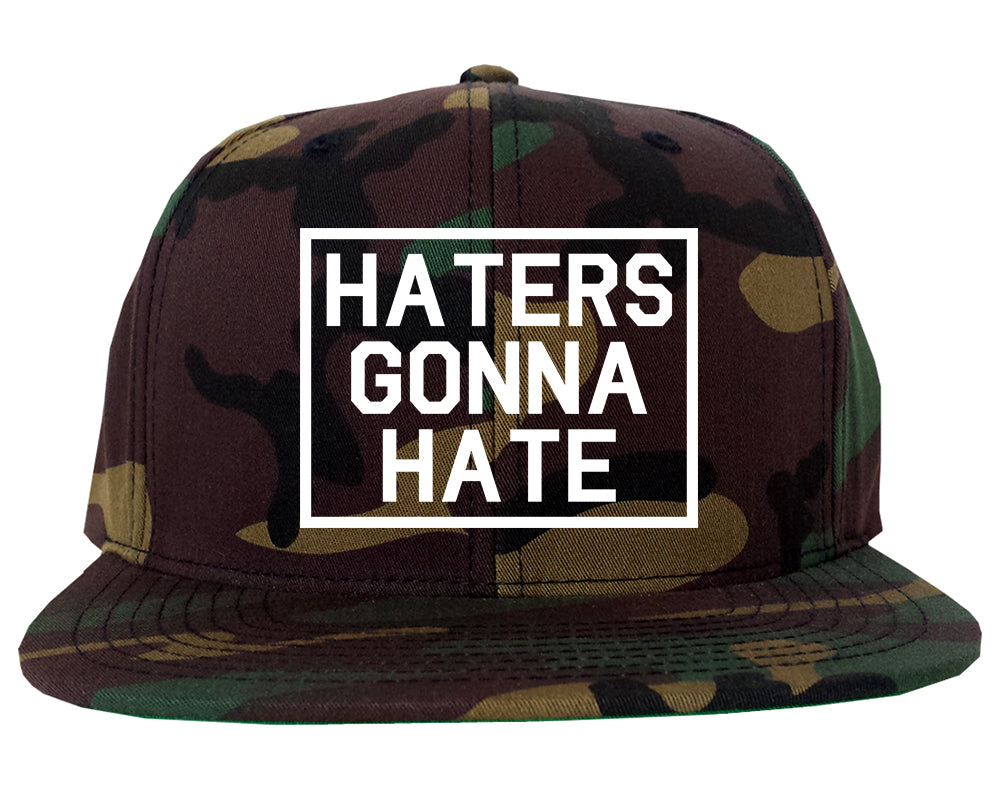 Haters Gonna Hate Mens Snapback Hat Green Camo