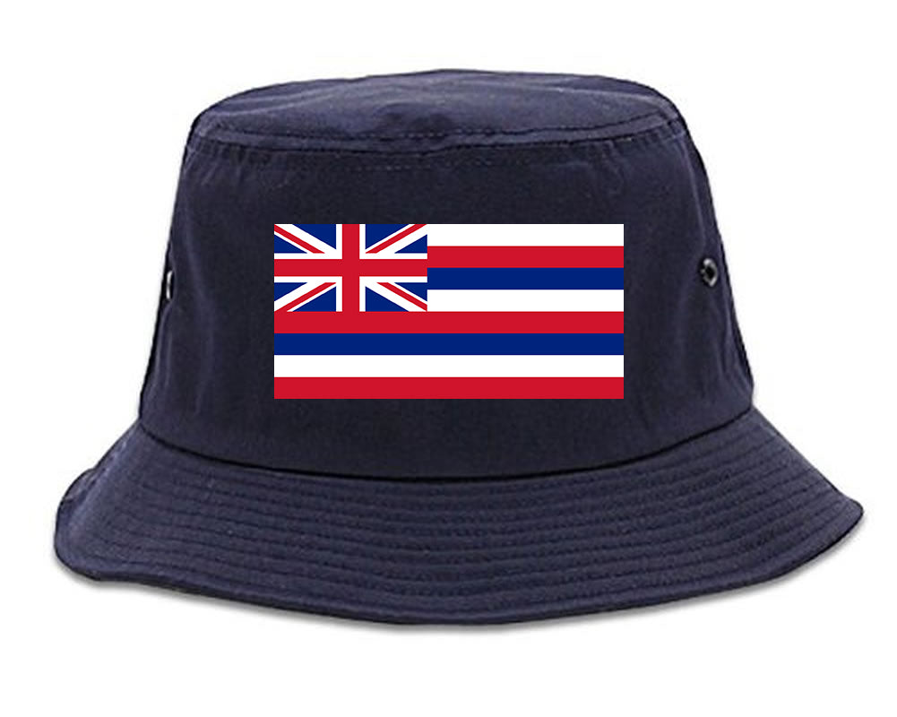Hawaii State Flag HI Chest Mens Bucket Hat Navy Blue