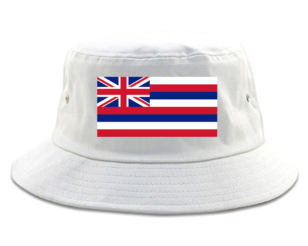 Hawaii State Flag HI Chest Mens Bucket Hat White