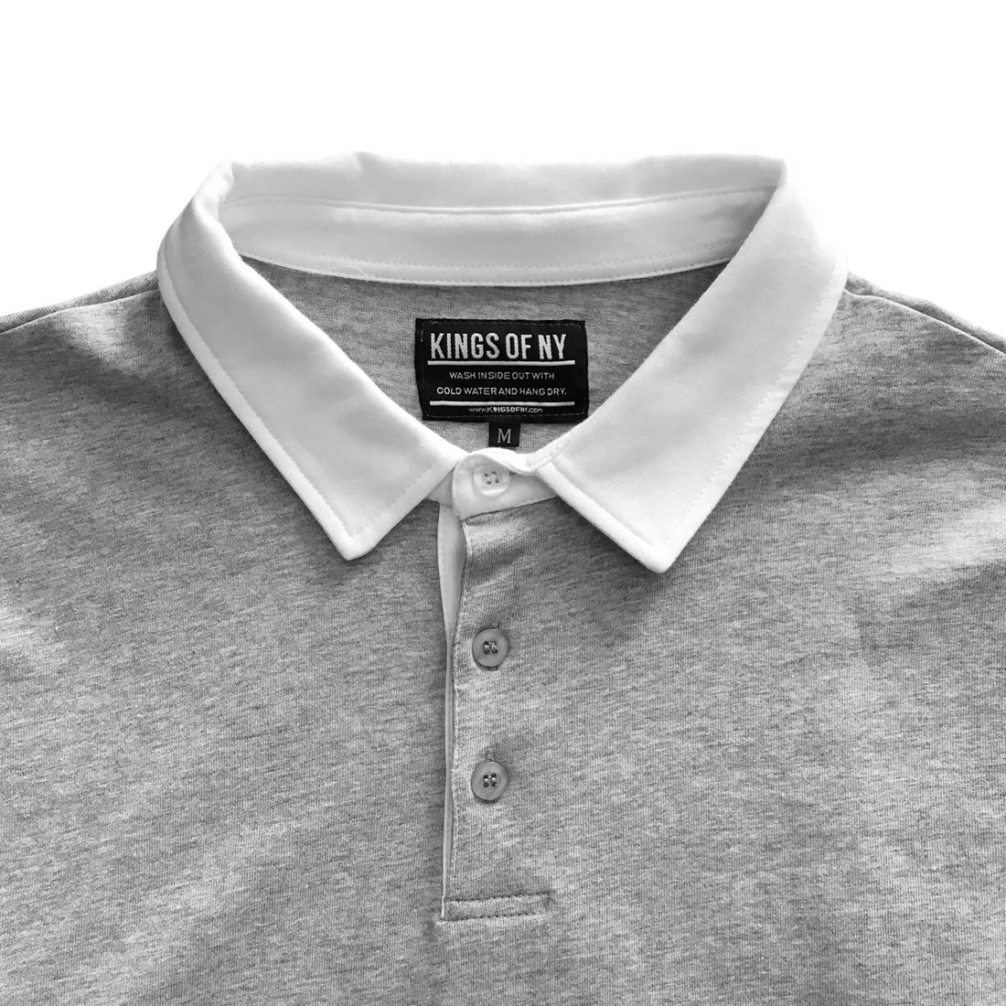 Mens Heather Grey and White Striped Long Sleeve Polo Rugby Shirt