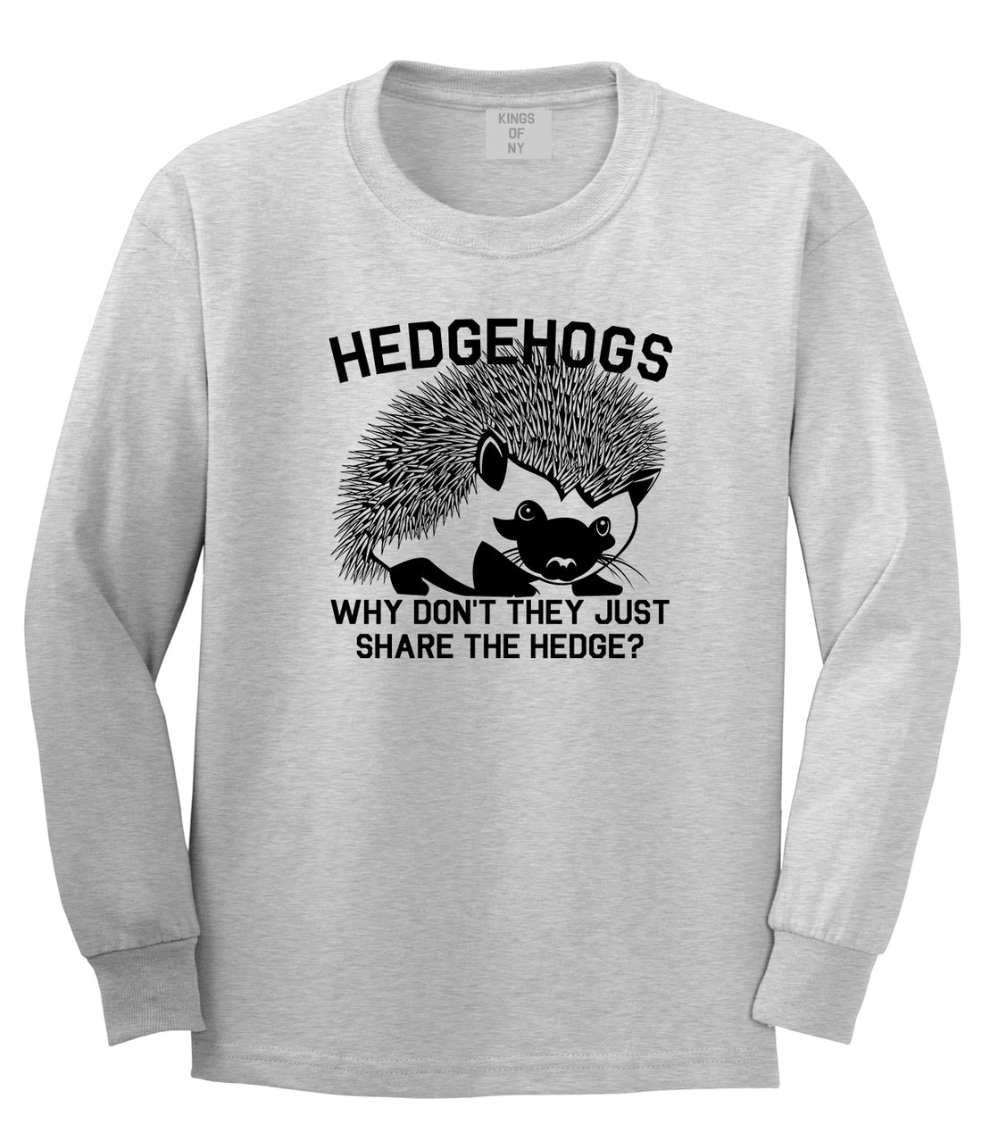 Hedgehog Funny Animal Mens Long Sleeve T-Shirt Grey