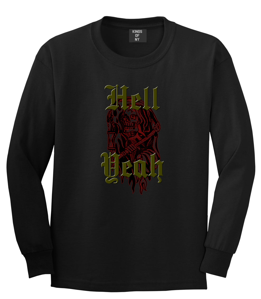 Hell Yeah Skull Grim Reaper Mens Long Sleeve T-Shirt Black
