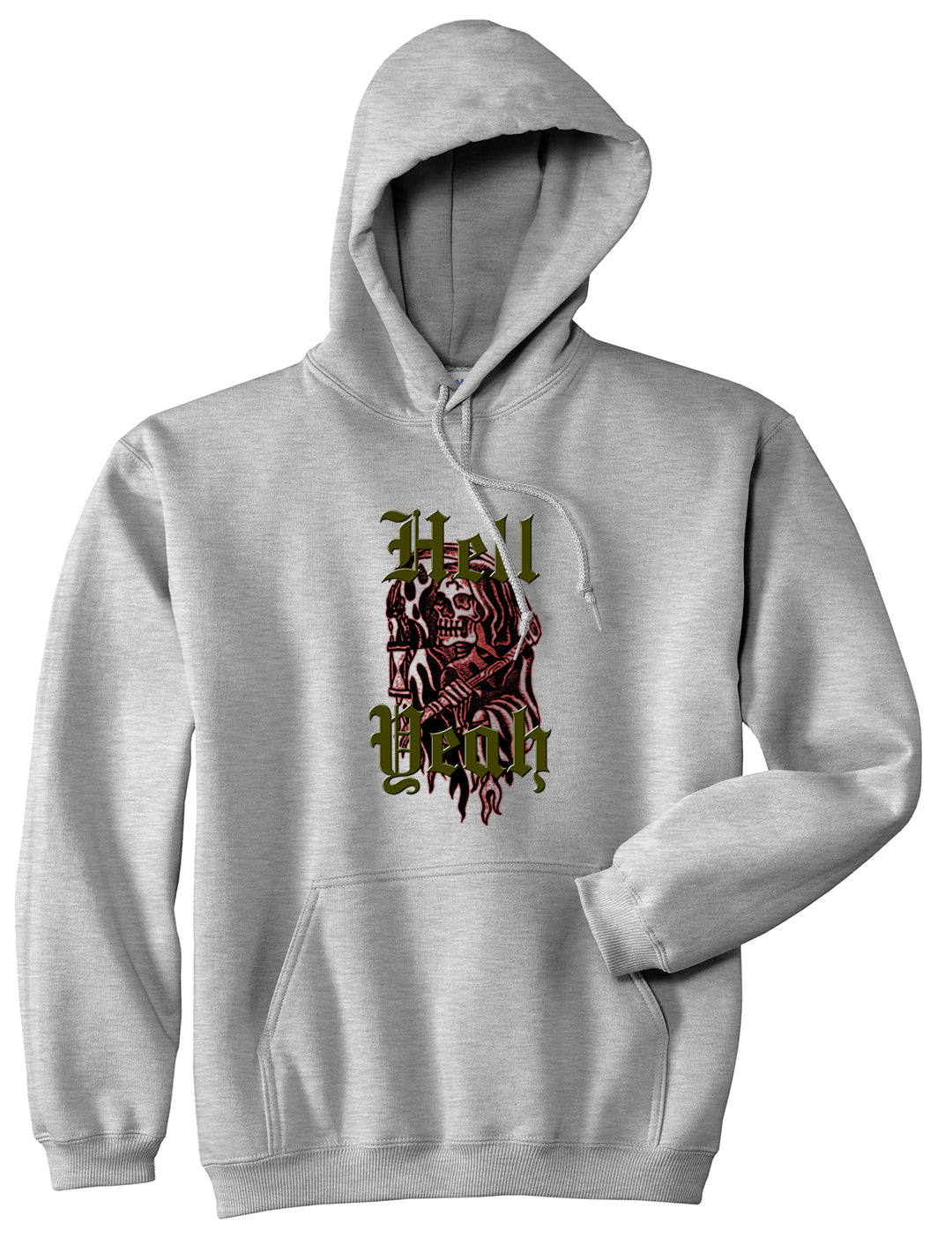 Hell Yeah Skull Grim Reaper Mens Pullover Hoodie Grey