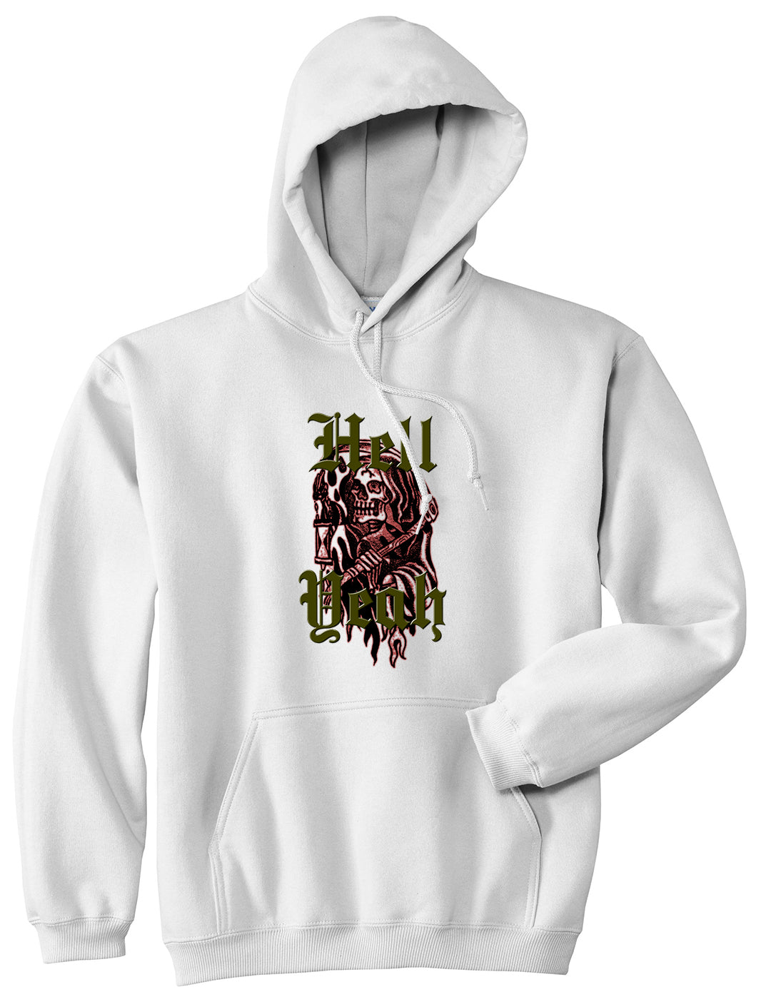 Hell Yeah Skull Grim Reaper Mens Pullover Hoodie White