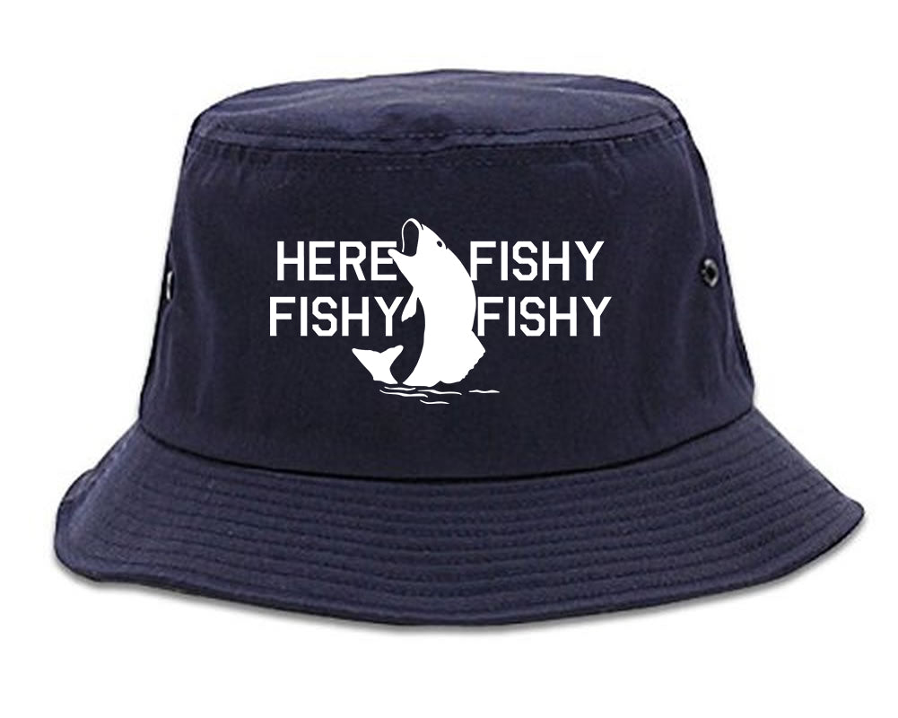 Here Fishy Fishy Fishy Fisherman Mens Snapback Hat Navy Blue