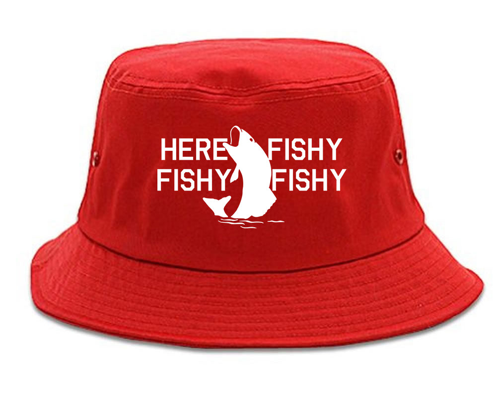 Here Fishy Fishy Fishy Fisherman Mens Snapback Hat Red