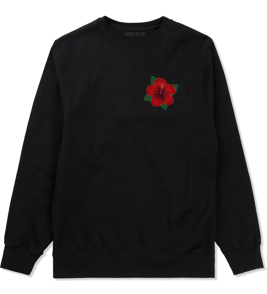 Hibiscus Flower Chest Mens Crewneck Sweatshirt Black
