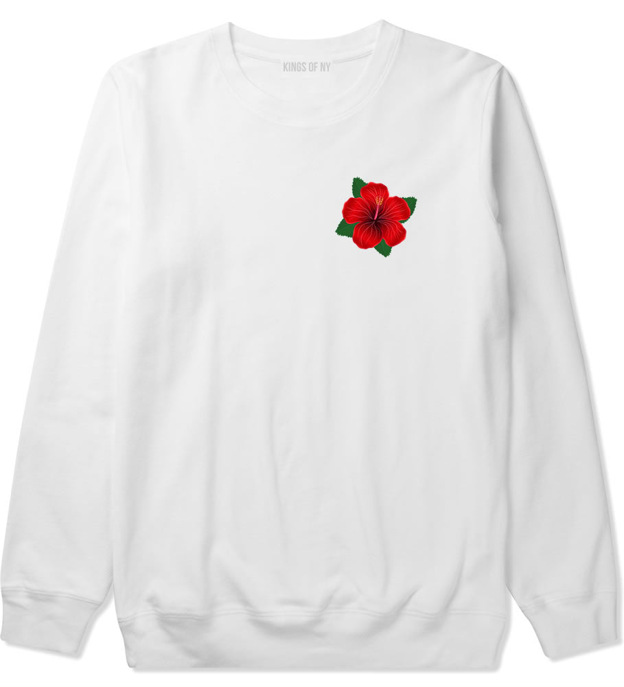 Hibiscus Flower Chest Mens Crewneck Sweatshirt White