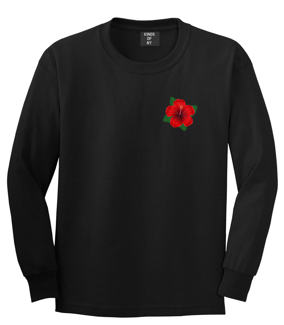 Hibiscus Flower Chest Mens Long Sleeve T-Shirt Black