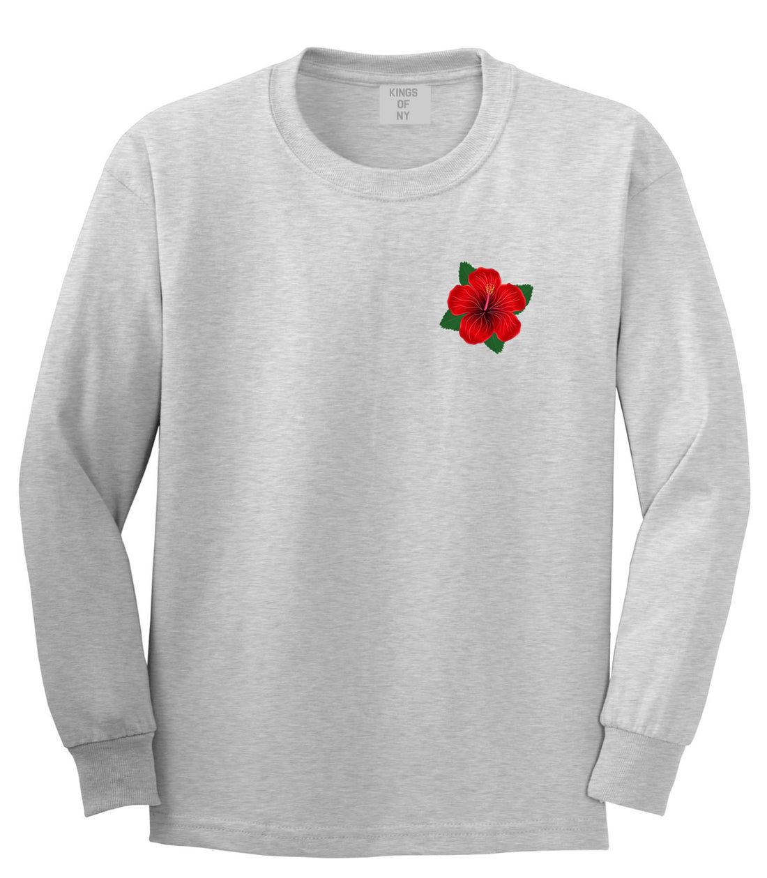 Hibiscus Flower Chest Mens Long Sleeve T-Shirt Grey