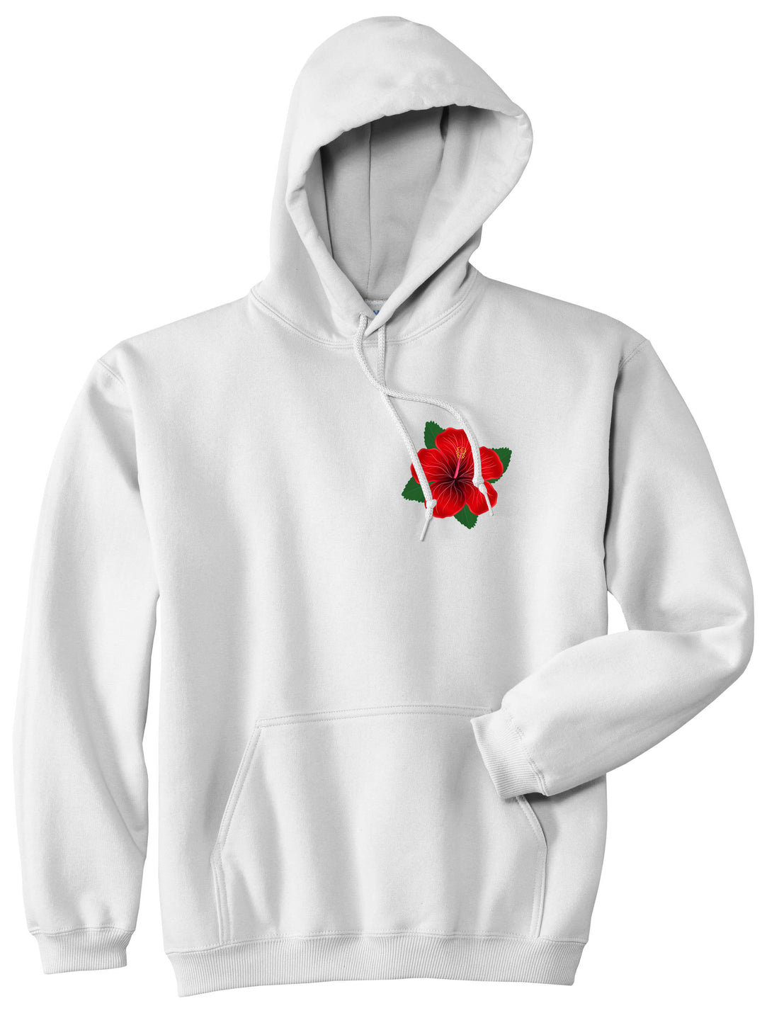 Hibiscus Flower Chest Mens Pullover Hoodie White