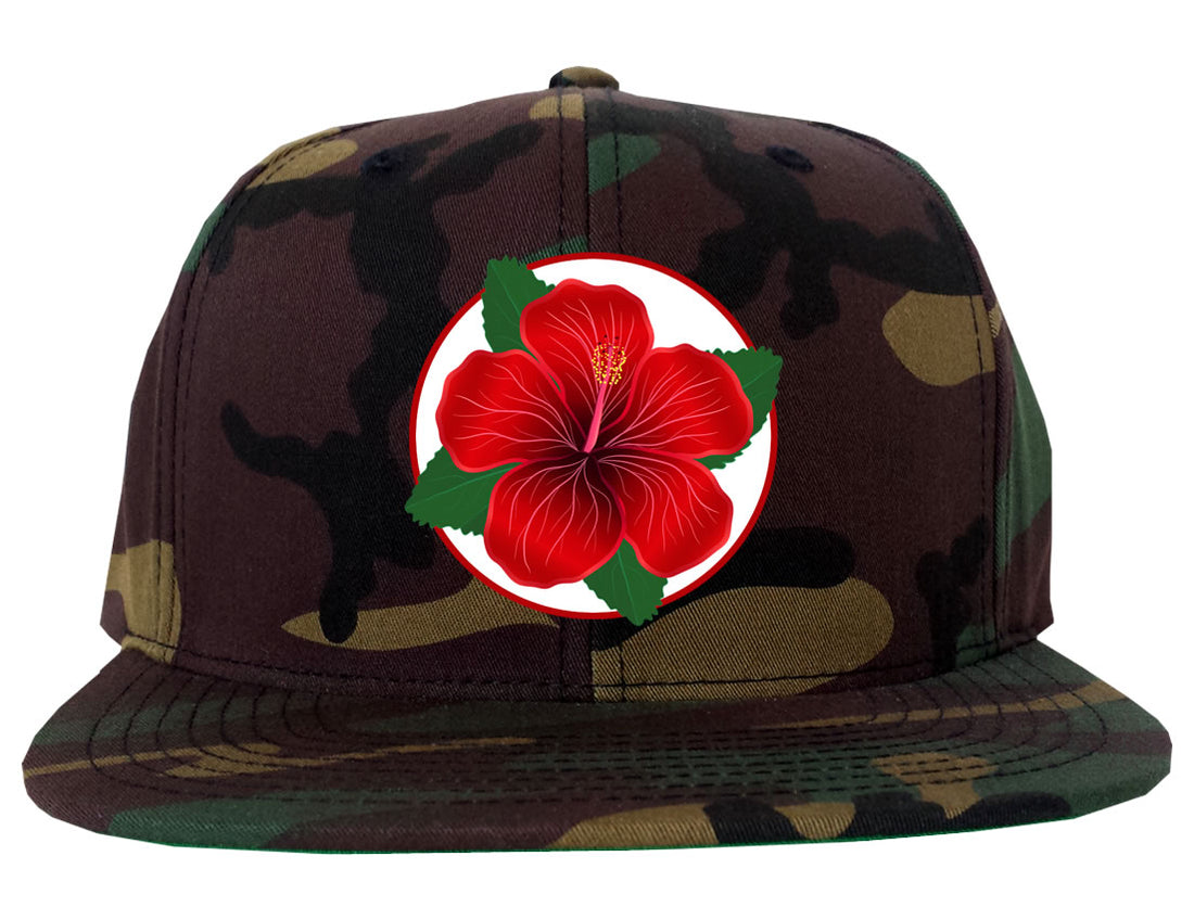 Hibiscus Flower Chest Mens Snapback Hat Green Camo