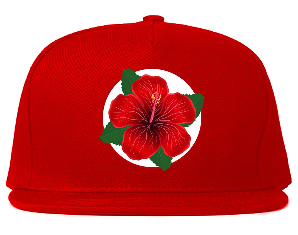 Hibiscus Flower Chest Mens Snapback Hat Red