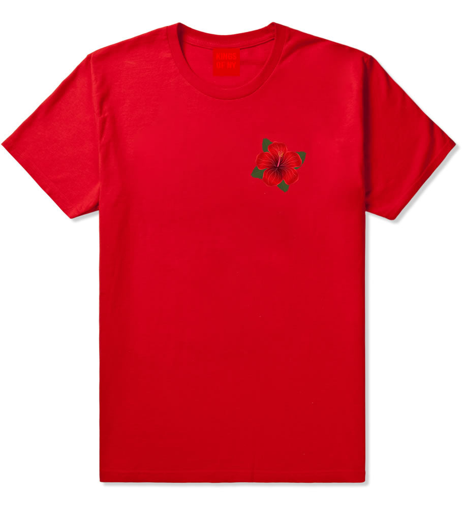 Hibiscus Flower Chest Mens T Shirt Red