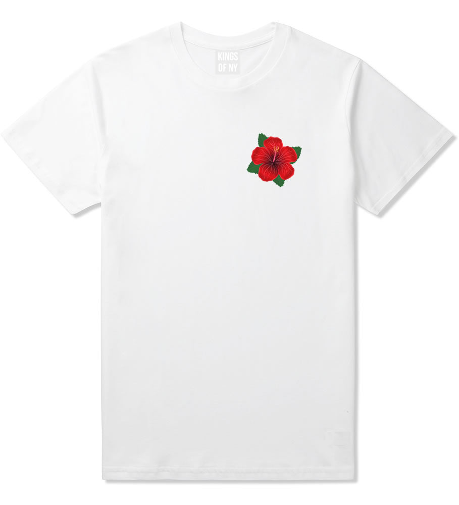 Hibiscus Flower Chest Mens T Shirt White