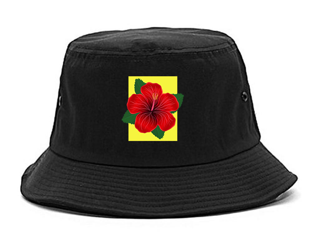 Hibiscus Flower Red Yellow Mens Snapback Hat Black