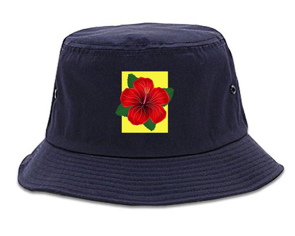 Hibiscus Flower Red Yellow Mens Snapback Hat Navy Blue