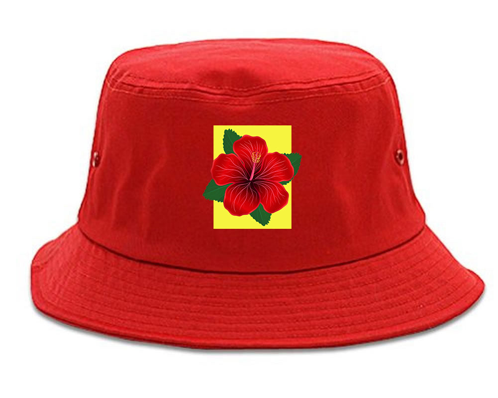 Hibiscus Flower Red Yellow Mens Snapback Hat Red
