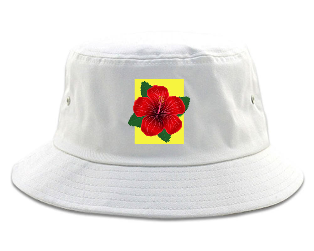 Hibiscus Flower Red Yellow Mens Snapback Hat White
