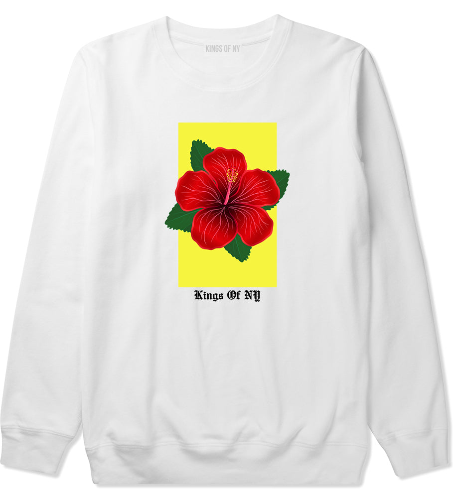 Hibiscus Flower Red Yellow Mens Crewneck Sweatshirt White