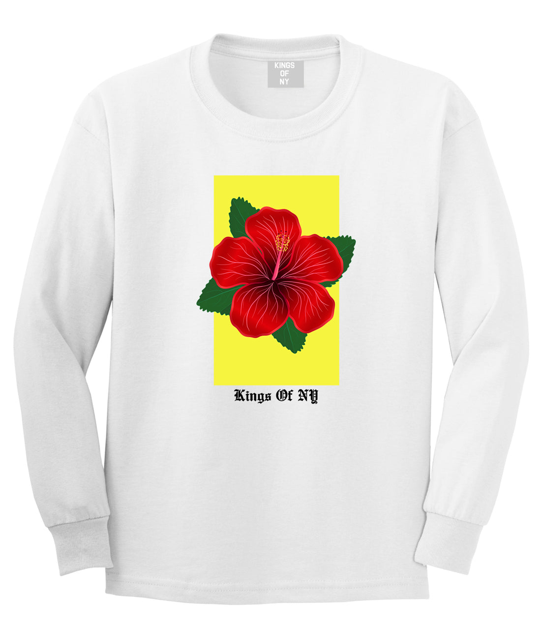 Hibiscus Flower Red Yellow Mens Long Sleeve T-Shirt White