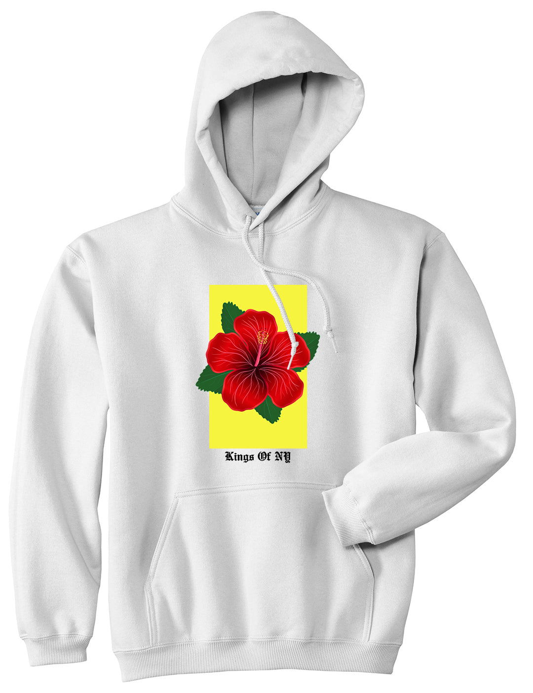 Hibiscus Flower Red Yellow Mens Pullover Hoodie White