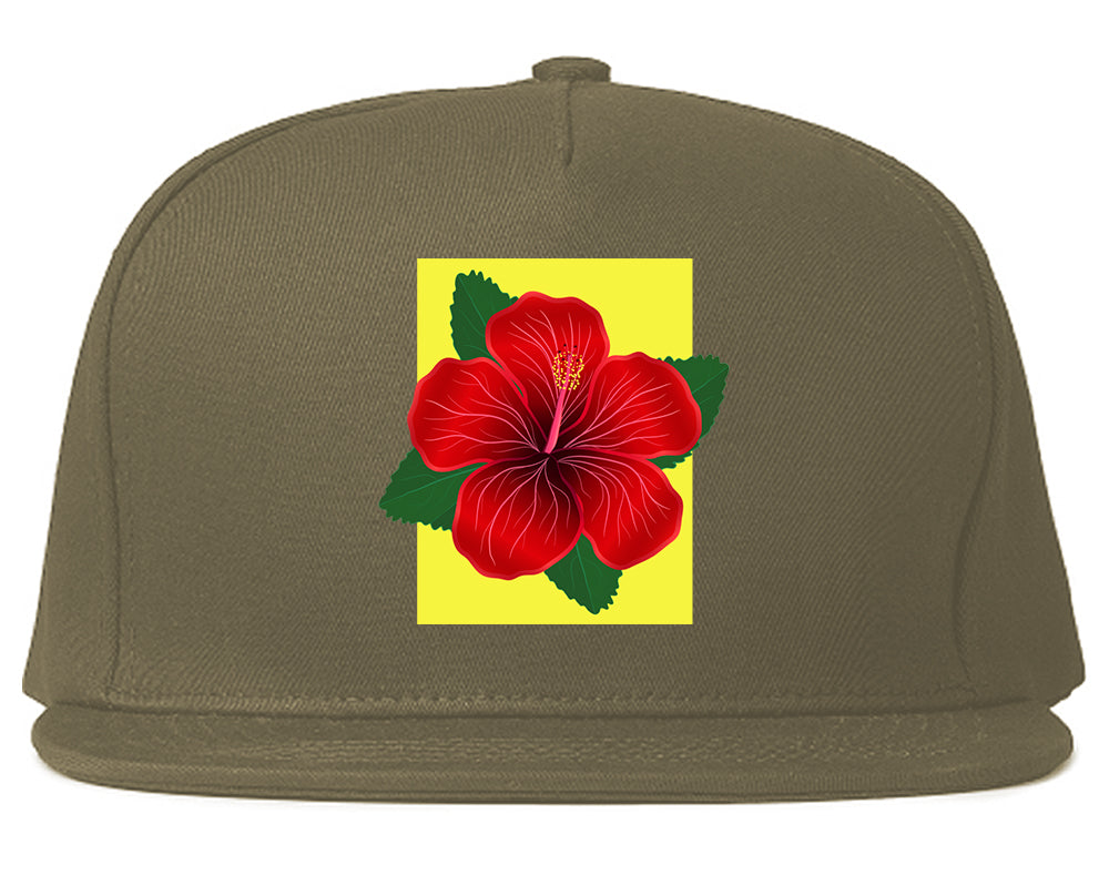 Hibiscus Flower Red Yellow Mens Snapback Hat Grey