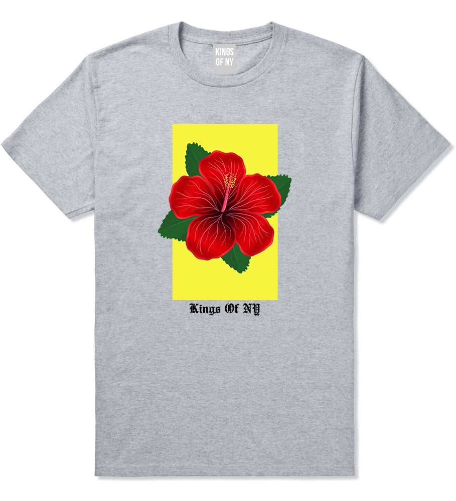 Hibiscus Flower Red Yellow Mens T Shirt Grey