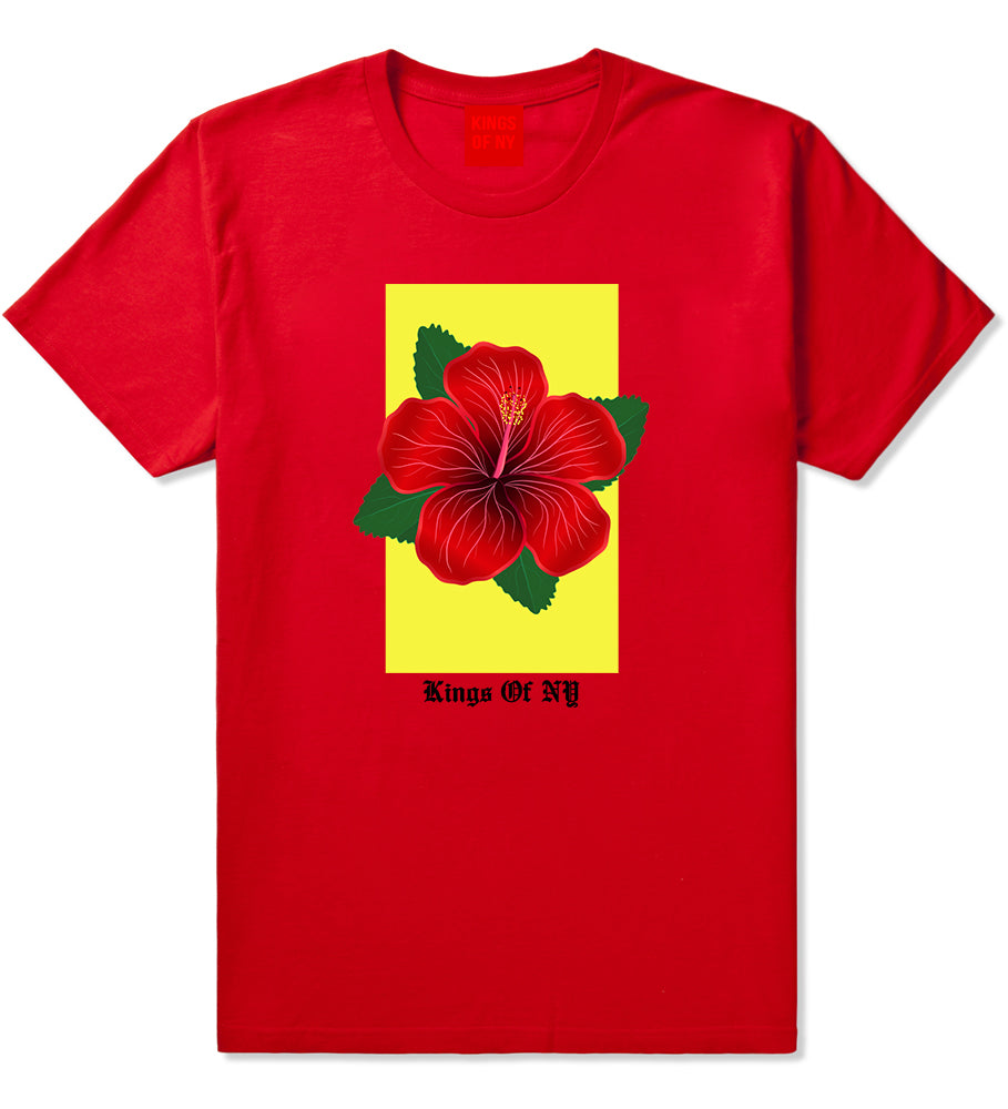 Hibiscus Flower Red Yellow Mens T Shirt Red