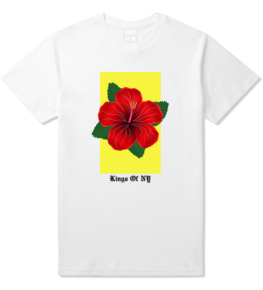 Hibiscus Flower Red Yellow Mens T Shirt White