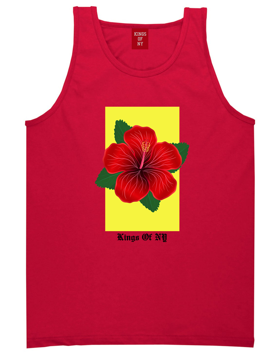 Hibiscus Flower Red Yellow Mens Tank Top Shirt Red