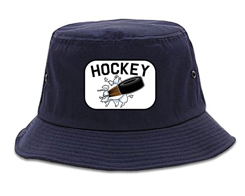 Hockey Goalie Puck Mens Snapback Hat Navy Blue