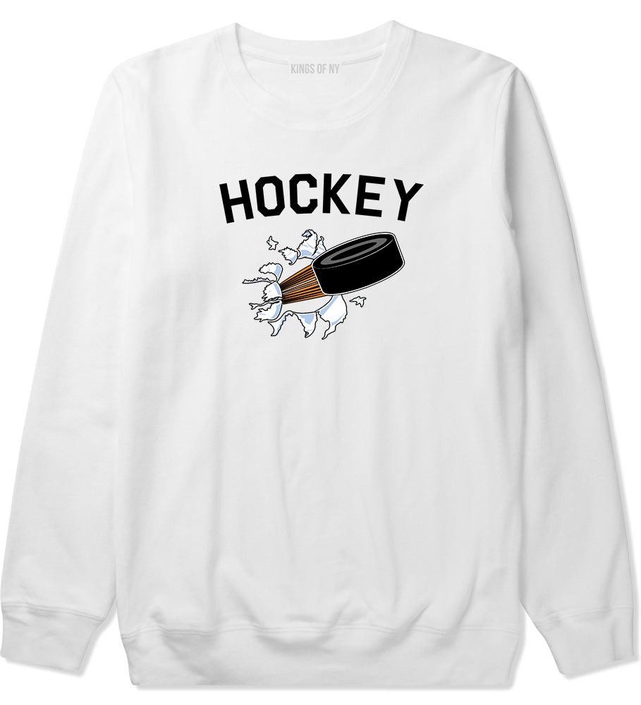 Hockey Goalie Puck Mens Crewneck Sweatshirt White