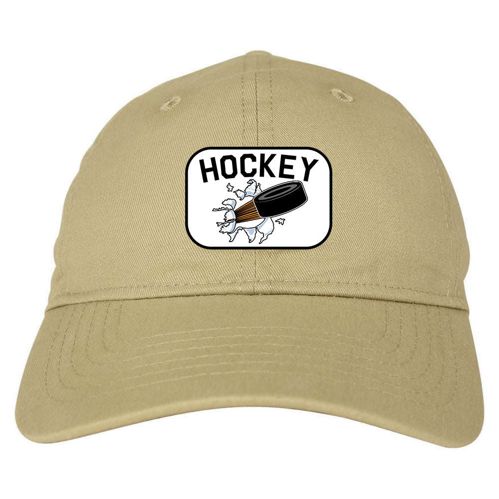 Hockey Goalie Puck Mens Dad Hat Baseball Cap Tan